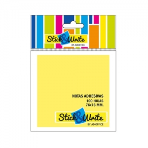 Nota Adhesiva Stick & Write 76x76mm Amarilla 100 Hjs  (SA)