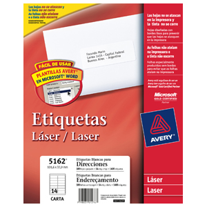 Etiqueta Avery Láser 5162 34mm x 102mm Blanca 100hj (SA)