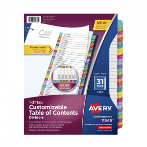 Separador Avery Carta Índice 1/31 Colores (SA)